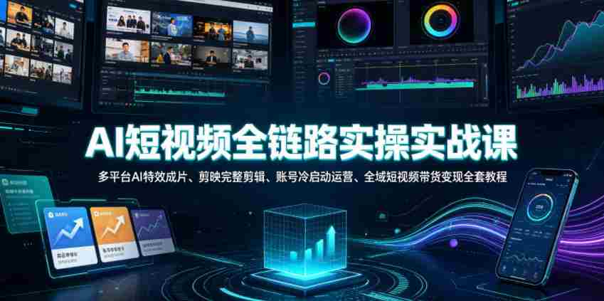AI短视频全链路实操实战课｜多平台AI特效成片、剪映完整剪辑、账号冷启动运营、全域短视频带货变现全套教程-晓懂云创