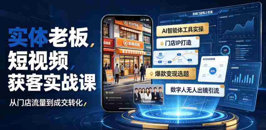 实体老板短视频获客实战课|AI智能体工具全套实操、门店IP打造、爆款变现选题、数字人无人出镜引流完整教程-晓懂云创