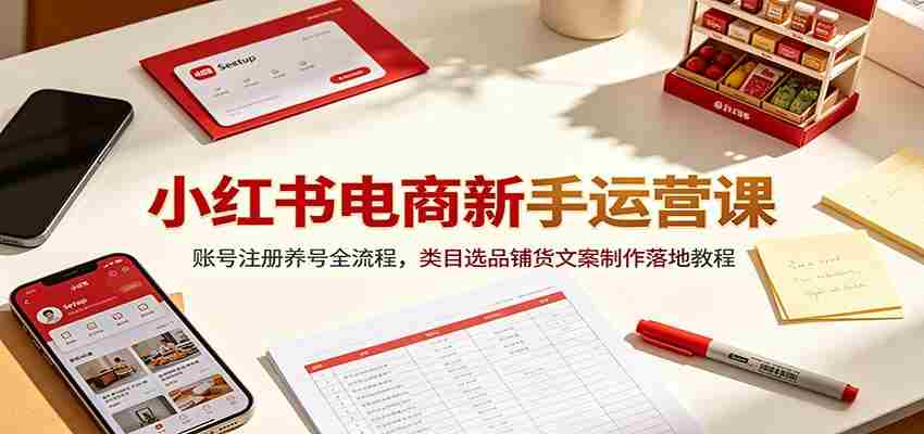小红书电商新手运营课:账号注册养号全流程,类目选品铺货文案制作落地教程-晓懂云创