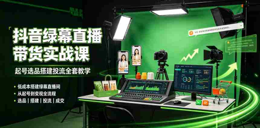 某社群抖音绿幕直播带货实战课,起号选品搭建投流全套教学,低成本搭建绿幕直播间-晓懂云创