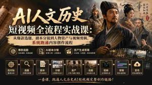 (20074期)AI人文历史短视频全流程实战课:从爆款选题、剧本分镜到人物资产与视频剪辑,系统跑通内容创作流程-晓懂云创