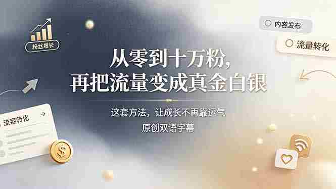 (19198期)从零到十万粉,再把流量变成真金白银——这套方法,让成长不再靠运气【原创双语字幕】-晓懂云创