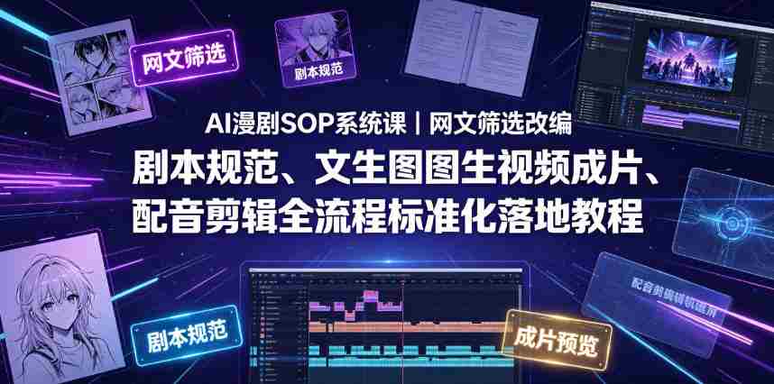 AI漫剧SOP系统课|网文筛选改编、剧本规范、文生图图生视频成片、配音剪辑全流程标准化落地教程-晓懂云创