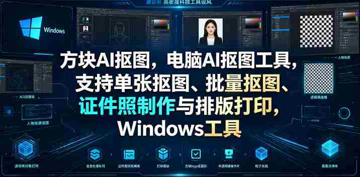 方块AI抠图,电脑AI抠图工具,支持单张抠图、批量抠图、证件照制作与排版打印,Windows工具-晓懂云创