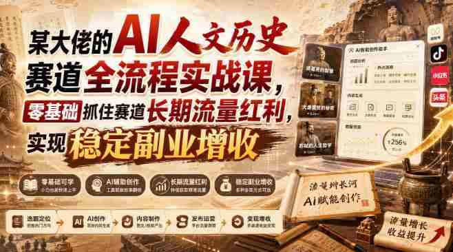 某大佬的AI人文历史赛道全流程实战课,零基础抓住赛道长期流量红利,实现稳定副业增收-晓懂云创