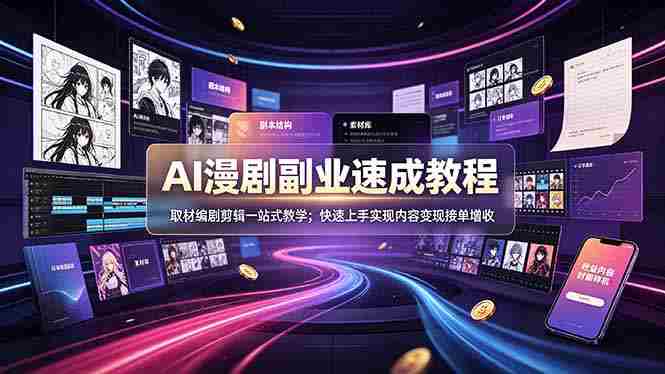 (19157期)AI漫剧副业速成教程,取材编剧剪辑一站式教学;快速上手实现内容变现接单增收-晓懂云创