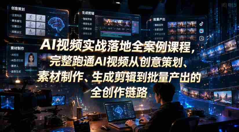 AI视频实战落地全案例课程，完整跑通AI视频从创意策划、素材制作、生成剪辑到批量产出的全创作链路-晓懂云创