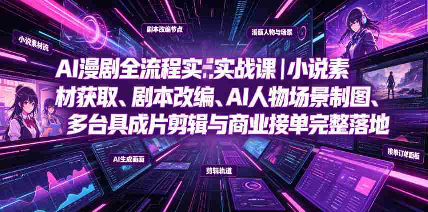 AI漫剧全流程实战课|小说素材获取、剧本改编、AI人物场景制图、多工具成片剪辑、平台付费变现与商业接单完整落地-晓懂云创