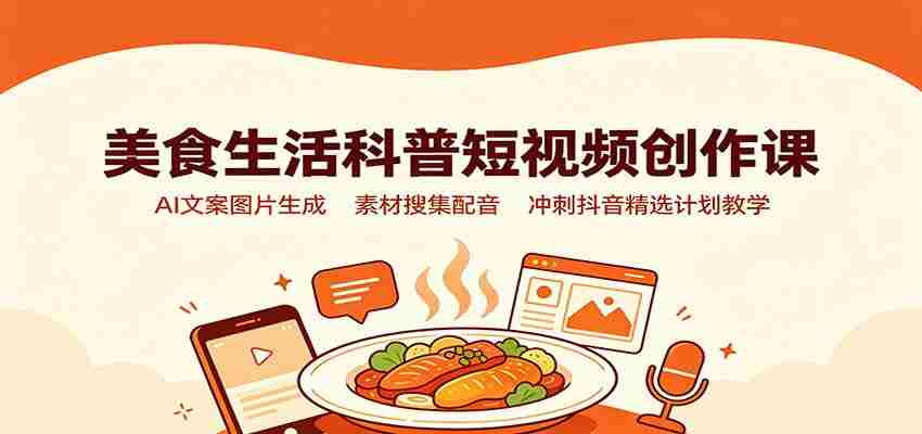 美食生活科普短视频创作课：AI文案图片生成，素材搜集配音，冲刺抖音精选计划教学-晓懂云创