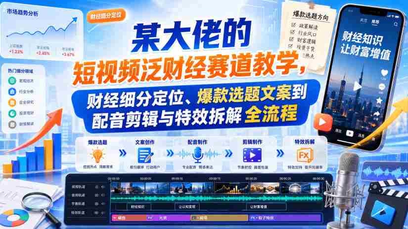 某大佬的短视频泛财经赛道教学,财经细分定位、爆款选题文案到配音剪辑与特效拆解全流程-晓懂云创