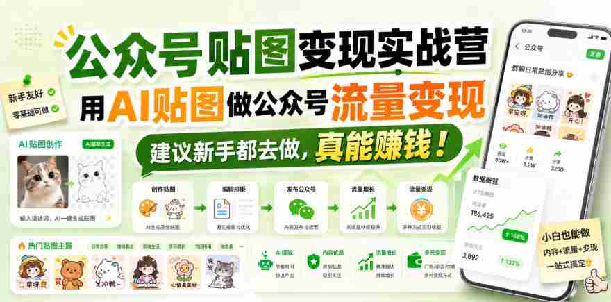 公众号贴图变现实战营,用AI贴图做公众号流量变现,建议新手都去做,真能賺钱!-晓懂云创