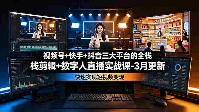 （19146期）视频号+快手+抖音三大平台的全栈剪辑+数字人直播实战课-3月更新：快速实现短视频变现-晓懂云创
