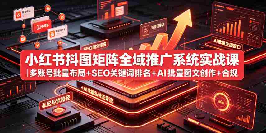 小红书抖图矩阵全域推广系统实战课|多账号批量布局+SEO关键词排名+AI批量图文创作+合规私域导流完整落地教程-晓懂云创