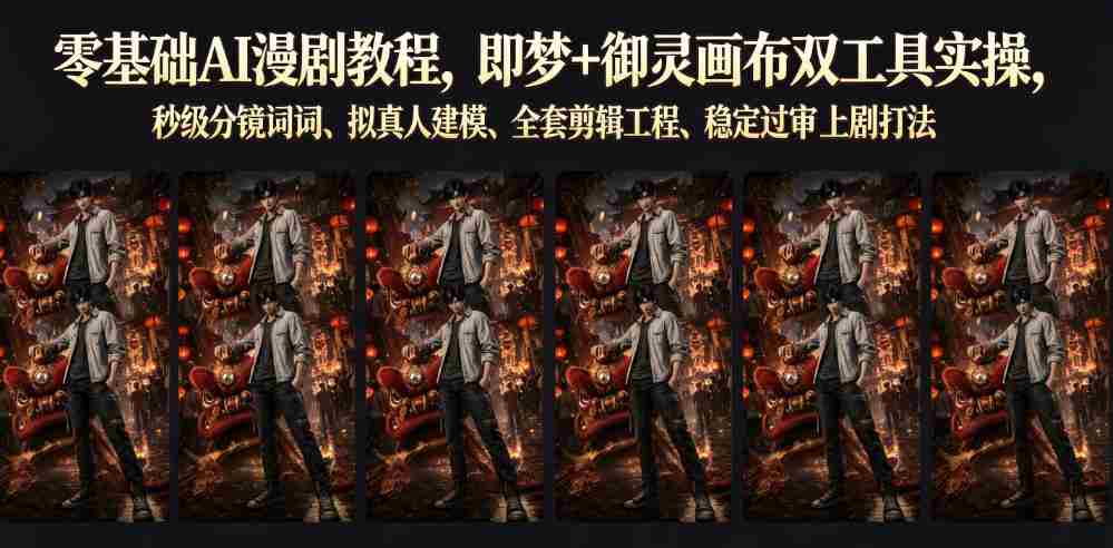 零基础AI漫剧教程,即梦+御灵画布双工具实操,秒级分镜提示词、拟真人建模、全套剪辑工程、稳定过审上剧打法-晓懂云创