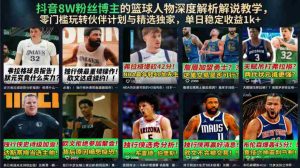 抖音8W粉丝博主的篮球人物深度解析解说教学,零门槛玩转伙伴计划与精选独家,单日稳定收益1k+-晓懂云创