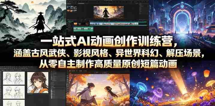 一站式AI动画创作训练营,涵盖古风武侠、影视风格、异世界科幻、解压场景,从零自主制作高质量原创短篇动画-晓懂云创