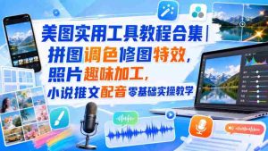 美图实用工具教程合集|拼图调色修图特效,照片趣味加工,小说推文配音零基础实操教学-晓懂云创