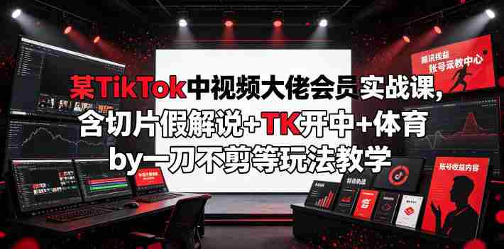 某TikTok中视频大佬会员实战课,含切片假解说+TK开中+体育by一刀不剪等玩法教学-晓懂云创