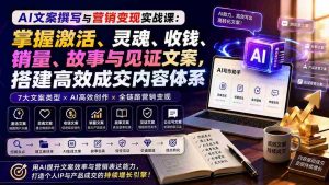 (20126期)AI文案撰写与营销变现实战课:掌握激活、灵魂、收钱、销量、故事与见证文案,搭建高效成交内容体系-晓懂云创