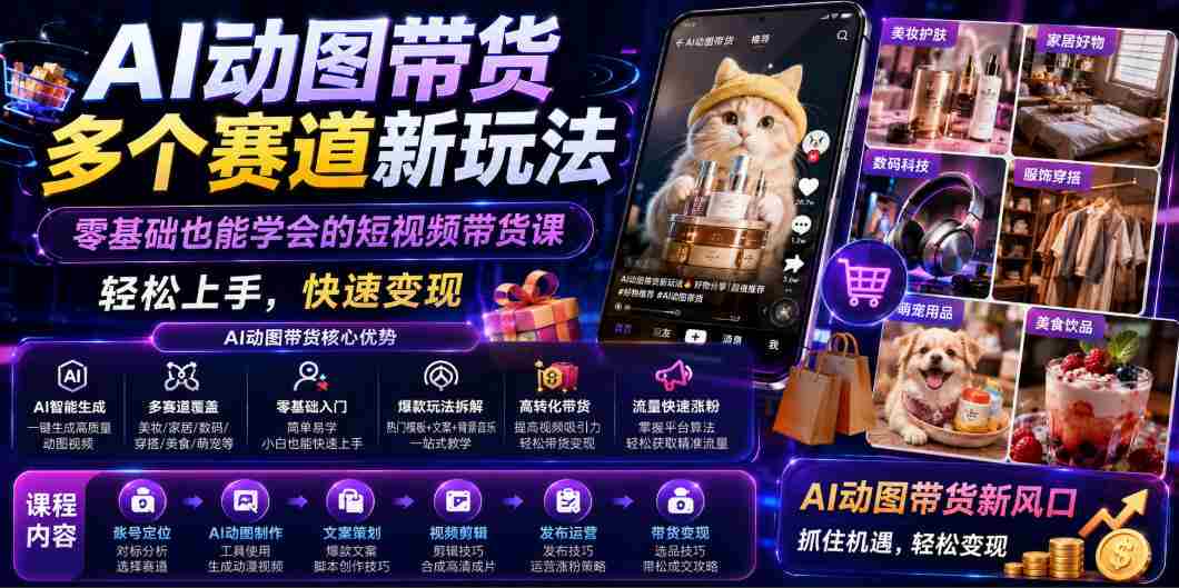 AI动图带货多个赛道新玩法，零基础也能学会的短视频带货课，轻松上手，快速变现-晓懂云创