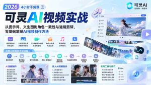 (20136期)2026可灵AI视频实战-4小时干货课:从提示词、文生图到角色一致性与运镜剪辑,零基础掌握AI视频制作方法-晓懂云创