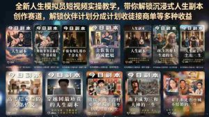 全新人生模拟员短视频实操教学,带你解锁沉浸式人生副本创作赛道,解锁伙伴计划分成计划收徒接商单等多种收益-晓懂云创