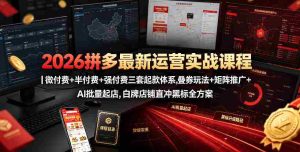 2026拼多多最新运营实战课程｜微付费+半付费+强付费三套起款体系，叠券玩法+矩阵推广+AI批量起店，白牌店铺直冲黑标全方案-晓懂云创