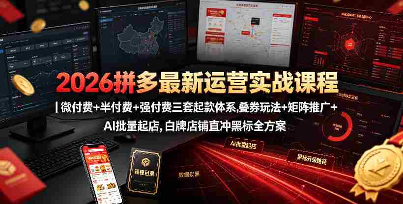 2026拼多多最新运营实战课程|微付费+半付费+强付费三套起款体系,叠券玩法+矩阵推广+AI批量起店,白牌店铺直冲黑标全方案-晓懂云创