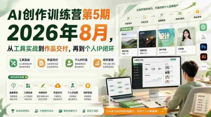 AI创作训练营第5期2026年8月,从工具实战到作品交付,再到个人IP闭环-晓懂云创