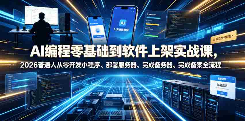 AI编程零基础到软件上架实战课,2026普通人从零开发小程序、部署服务器、完成备案全流程项目落地教程-晓懂云创