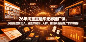 26年淘宝直通车无界推广课,从底层逻辑切入,涵盖关键词、人群、全站及视频推广的策略选择-晓懂云创