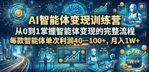 AI智能体变现训练营,从0到1掌握智能体变现的完整流程,每款智能体单次利润40—100+,月入1W+-晓懂云创