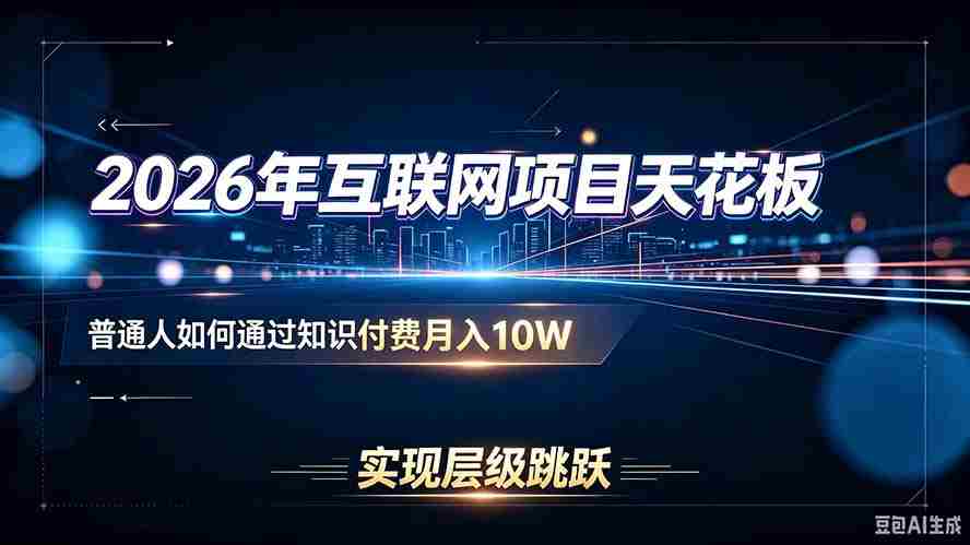 (20150期)2026年互联网项目天花板:普通人如何通过知识付费月入10W,实现层级跳跃-晓懂云创