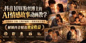 抖音10W粉丝博主的AI情感故事动画教学,灵感剧本‑分镜‑人物声画统一‑剪辑封面全流程,解锁抖音精选独家收益-晓懂云创