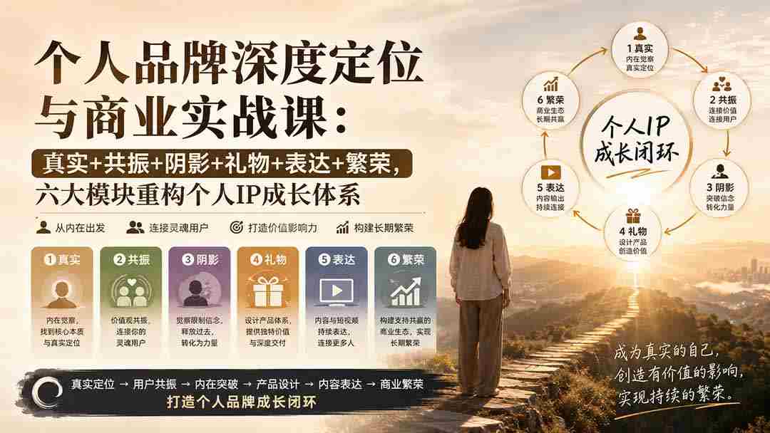 (20140期)个人品牌深度定位与商业实战课:真实+共振+阴影+礼物+表达+繁荣,六大模块重构个人IP成长体系-晓懂云创