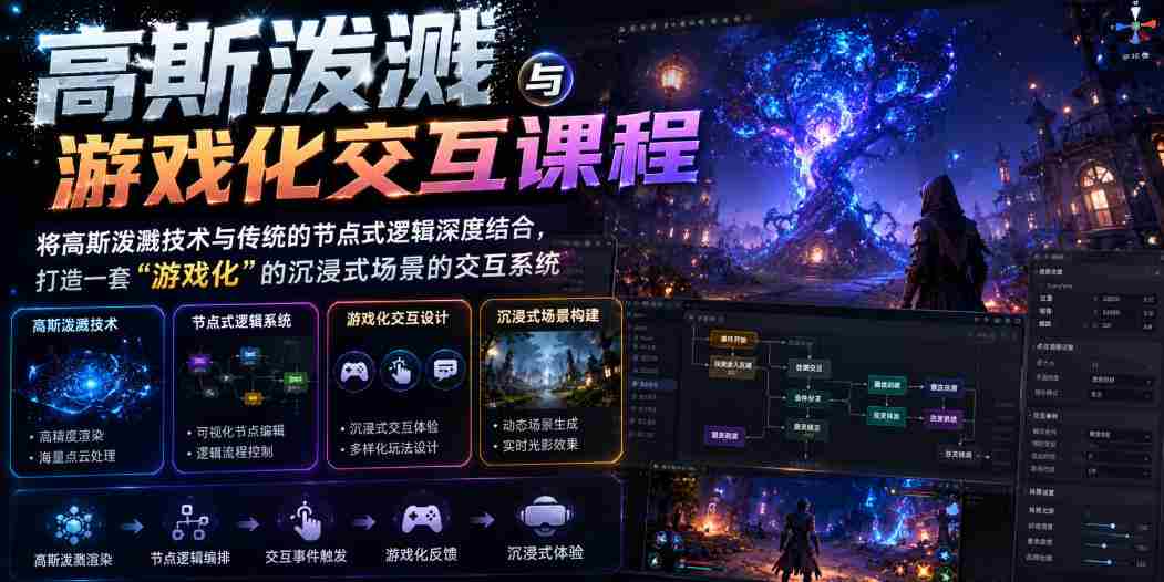 高斯泼溅与游戏化交互课程,将高斯泼溅技术与传统的节点式逻辑深度结合,打造一套“游戏化”的沉浸式场景的交互系统-晓懂云创