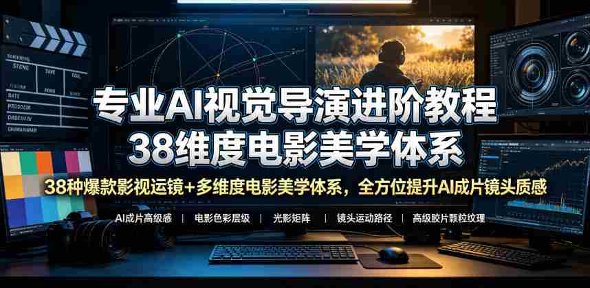 专业AI视觉导演进阶教程,38种爆款影视运镜+多维度电影美学体系,全方位提升AI成片高级感与镜头质感-晓懂云创