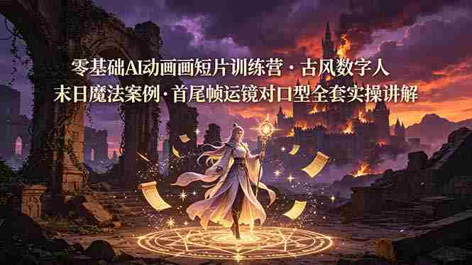 (19078期)零基础AI动画短片训练营,古风数字人末日魔法案例,首尾帧运镜对口型全套实操讲解-晓懂云创