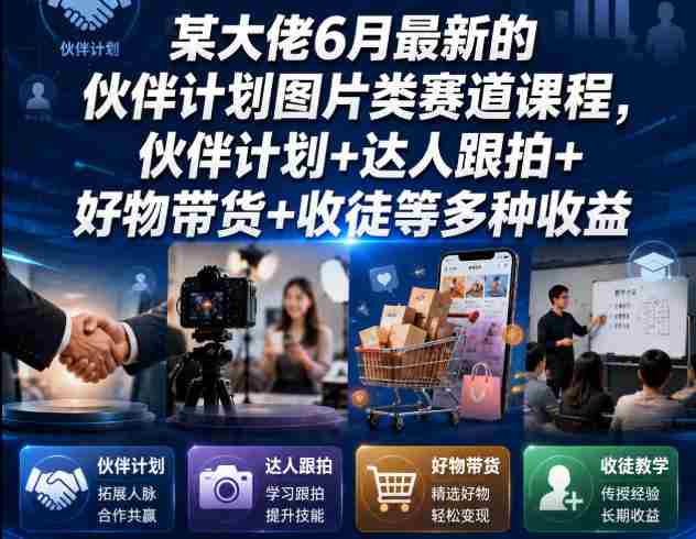 某大佬6月最新的伙伴计划图片类赛道课程,伙伴计划+达人跟拍+好物带货+收徒等多种收益-晓懂云创
