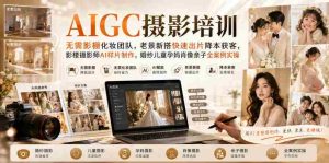 AIGC摄影培训｜无需影棚化妆团队，老景新搭快速出片降本获客，影楼摄影师AI样片制作，婚纱儿童孕妈肖像亲子全案例实操-晓懂云创