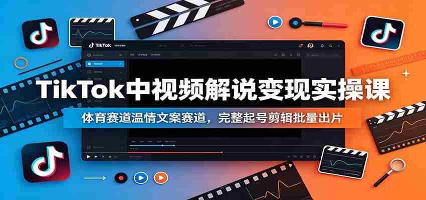 TikTok中视频解说变现实操课：体育赛道温情文案赛道，完整起号剪辑批量出片-晓懂云创