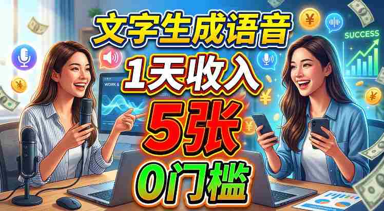 文字生成语音，1天收入5张，超简单美刀项目-晓懂云创