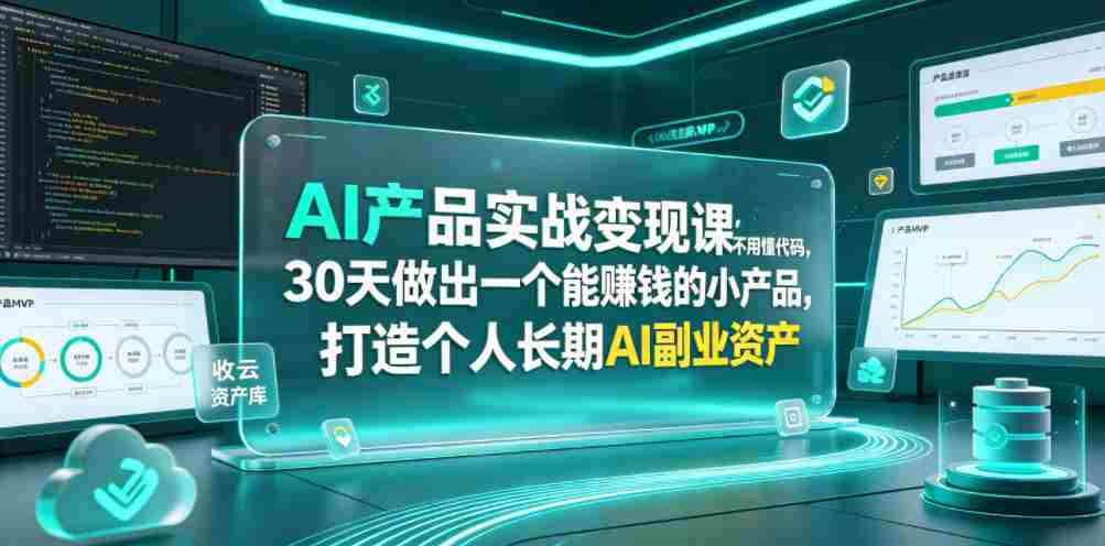 AI产品实战变现课,不用懂代码,30天做出一个能賺钱的小产品,打造个人长期AI副业资产-晓懂云创