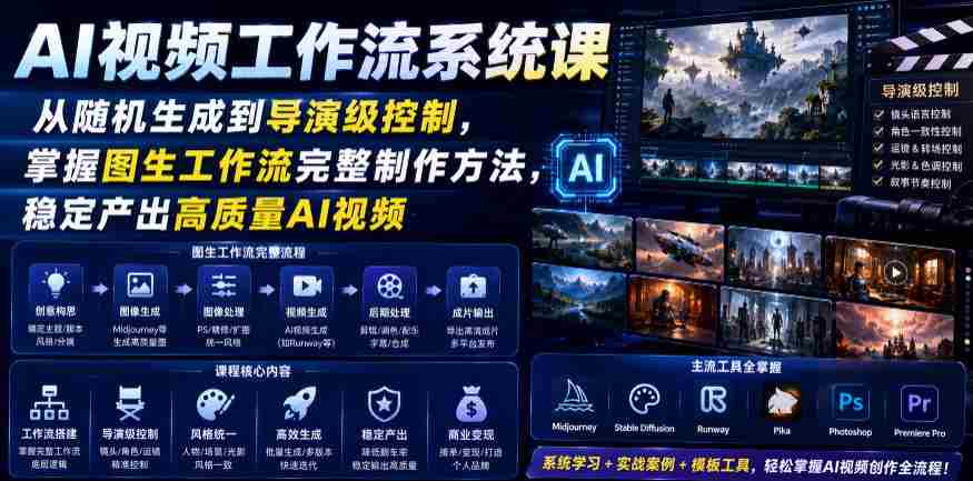 AI视频工作流系统课,从随机生成到导演级控制,掌握图生工作流完整制作方法,稳定产出高质量AI视频-晓懂云创