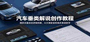 汽车垂类解说创作教程:爆款流量底层逻辑拆解,AI文案配音剪辑多赛道教学-晓懂云创