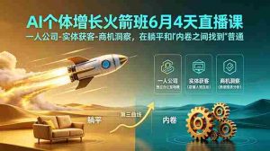 (18939期)AI个体增长火箭班6月4天直播课,一人公司-实体获客-商机洞察,在躺平和内卷之间找到“普通人创收”的第三曲线-晓懂云创