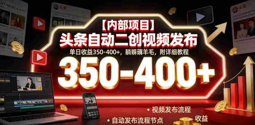 【内部项目】头条自动二创视频发布，单日收益350-400+，躺賺薅羊毛，附详细教程【揭秘】-晓懂云创