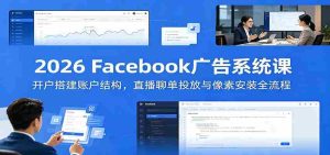 2026 Facebook广告系统课:开户搭建账户结构,直播聊单投放与像素安装全流程-晓懂云创