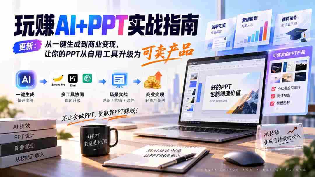 （20247期）玩赚AI+PPT实战指南-更新5月13：从一键生成到商业变现，让你的PPT从自用工具升级为可卖产品-晓懂云创