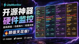 (20245期)Github超过3.3K Stars!电脑桌面硬件监控工具,界面好看又好用,实时CPU/GPU/网速实时显示 LiteMonitor-晓懂云创